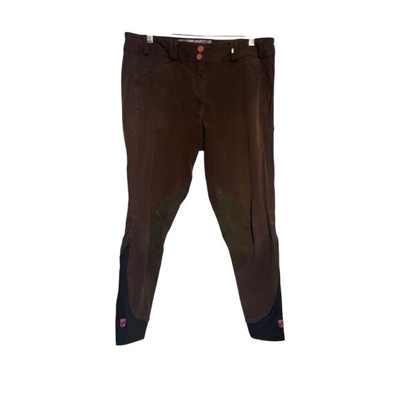 Ladies Brown Riding Breeches With Suede Knee Patches & Pink Logo Detail - Size 3 - Picture 1 of 11